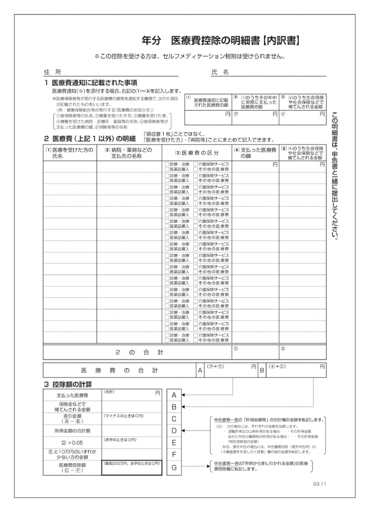 医療費控除の明細書